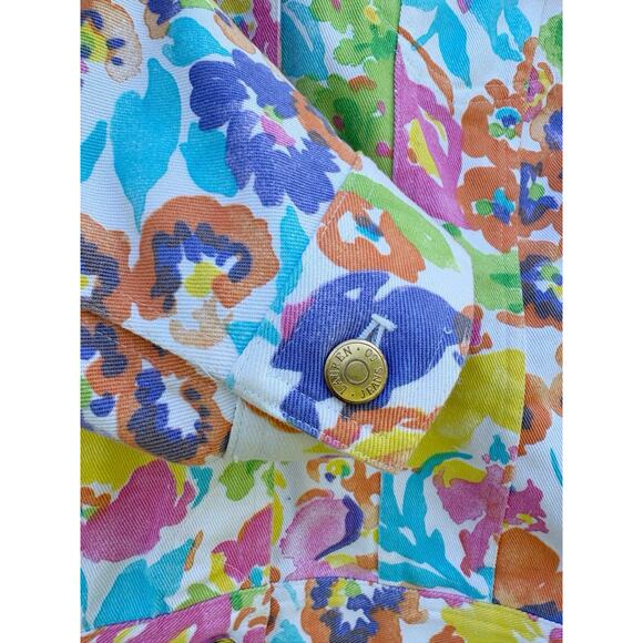 Lauren Ralph Lauren Denim Jacket Medium Bright Floral on White AOP Spring Summer - Picture 3 of 5